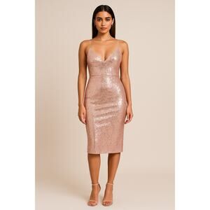 Club L London Cocktail Dress Women’s 12 Rose Gold Sequin Sparkle Party Cocktail